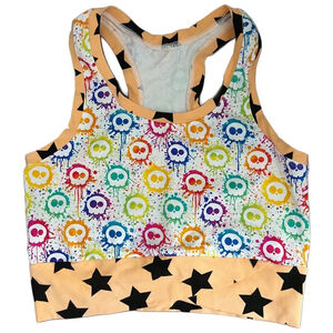 Handmade Multicolor Skulls Racerback Sports Bra | Yoga Top | Loungewear - Small